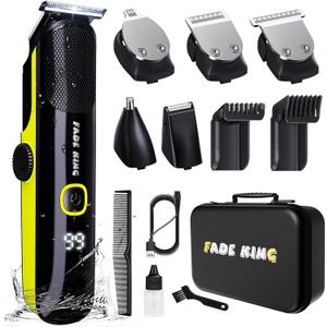 FADEKING Beard Trimmer for Men, Professional Hair Trimmer, Waterproof Electric Beard Trimmer Razor for Nose, Body, Face & Mustache, Cordless Hair Clippers, Grooming Gifts for Men (Yellow)