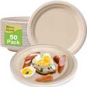 Paper Plates 10 Inch Bulk, 50 Pack Compostable, Eco Friendly Heavy Duty, Made of Natural Sugarcane Fibers, Brown Paper Plates Large Sturdy