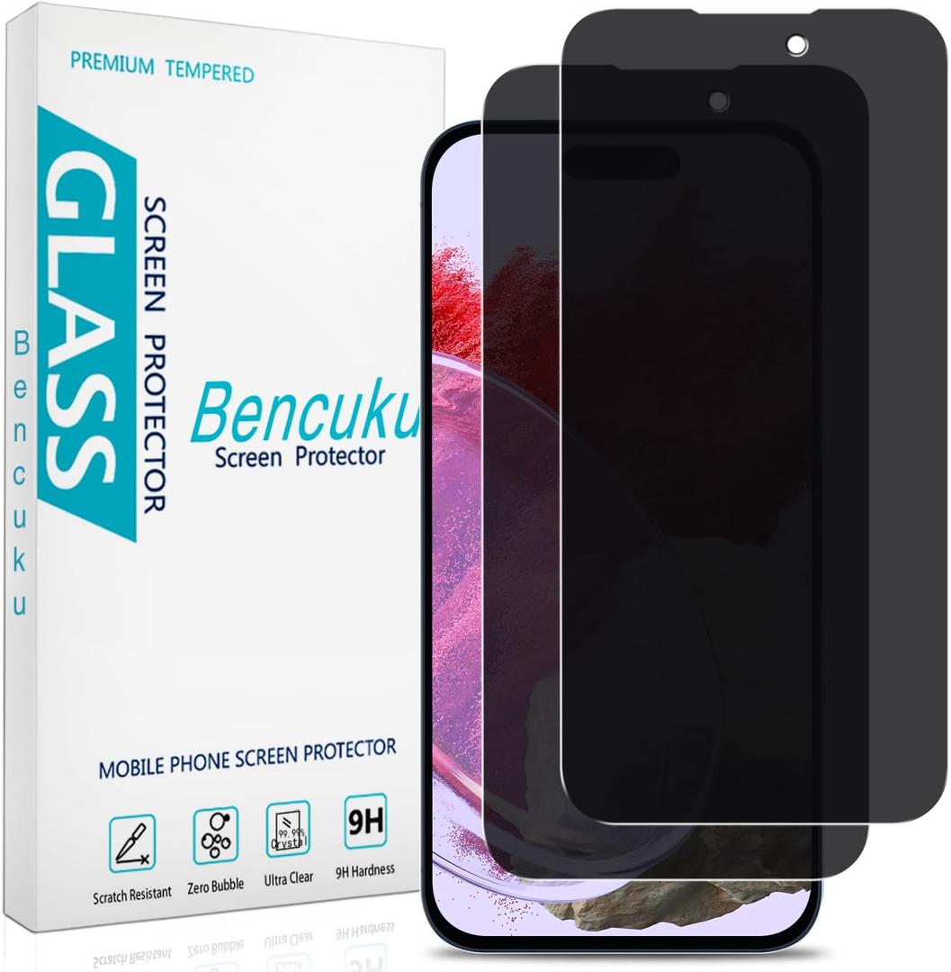 2 Pack Privacy Screen Protector for iPhone 14 Pro Max 6.7 Inch Anti Spy Tempered Glass, Anti Scratch, Bubble Free (Black)