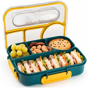 EASYFUN Bento Box Adult, Lunch Box, 4-Compartment Lunch Containers, Drop-Proof, Dishwasher Safe & Made with BPA-Free Materials (Dark blue)