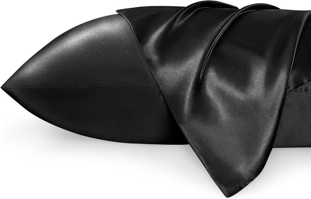 Bedsure King Size Satin Pillowcase Set of 2 - Black Silky Pillow Cases for Hair and Skin with Envelope Closure, Similar to Silk Pillow Cases, Gifts for Women Men, 20x36 Inches