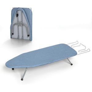 Metal Foldable Iron Board with Iron Holder, RAINHOL Small Ironing Board Tabletop with Heat Resistant Cover, 31x12 Mini Compact Ironing Table for Dorms, Aprtment, Blue