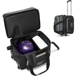 Bowling Ball Bag with Separate Shoe Compartment, Single Roller Bowling Bag with Wheels and Retractable Handle Extends to 37.0 Inches, Padded Foam Ball Insert, Gray (1 Ball Bowling)