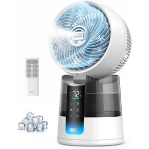 DREO TurboCool Misting Fan 516, 5 Drop Cooling Fans that Blow Cold Air, 150+30 Omni-directional Oscillating, Evaporative air cooler, 26 ft/s Wind, Ultrafine Mist, 20dB 6 Speeds 2 Modes, White