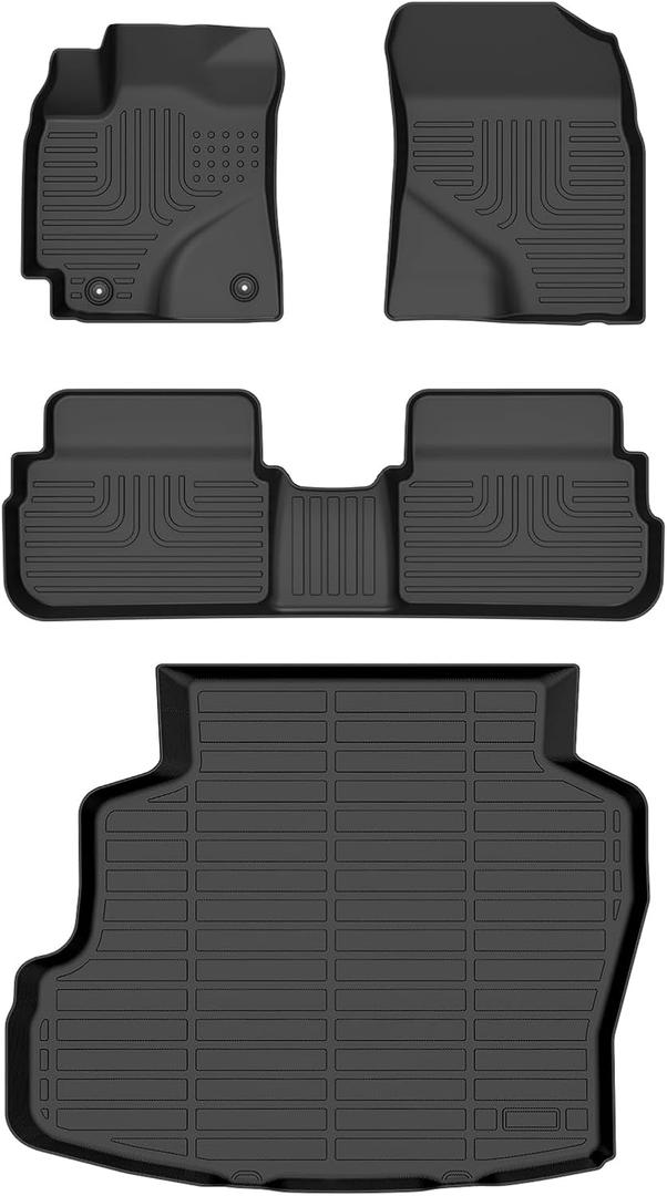 AZYT Floor Mats & Cargo Liner for Toyota Corolla 2009-2013, All Weather Automotive TPE Floor Liners Set Anti-Slip Waterproof Accessories (Car Mats+Trunk Mat) Black