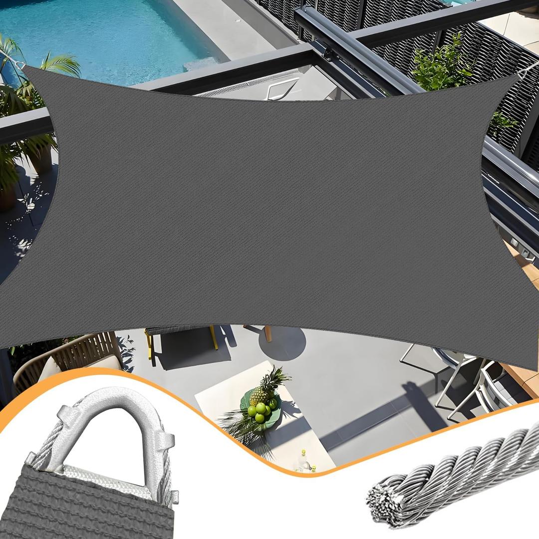 20' x 20' Dark Grey Rectangle Sun Shade Sail Outdoor Canopy Awning UPF50+, 95% UV Blockage, Sunshade with High-Strength Steel Cable Edges for Outdoor Patio Garden Backyard, 20' x 20' Pro