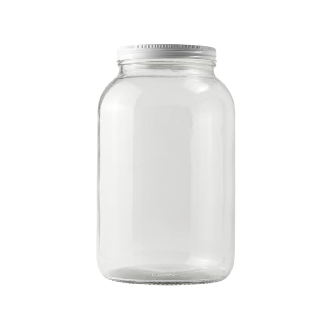 FastRack - 1 Gallon Jar with White METAL Airtight Lid | Glass Canisters with Airtight Lids | Large Glass Jar with Fermentation Lid for Brewing, Fermentation and Pickling
