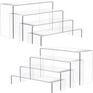 Anglelife 2 Set Large Acrylic Risers, 8 Pcs Rectangular Clear Acrylic Display Stand, Display Risers Shelf for Retail Desktop Shoe Showcase Jewelry Funko Pop Figures