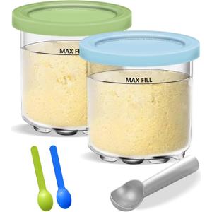 Creami Pints and Lids for Ninja, 16oz Creamer Storage Containers Holder Cups Can Canisters Accessories Replacement Parts for NC299AMZ & NC300s Series Ice Cream Maker, Airtight Dishwasher Safe BPA-Free