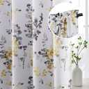 H.VERSAILTEX Floral Curtains 63 Inches Long Printed Pattern Room Darkening Curtains for Bedroom Rod Pocket Window Treatment Curtains, 2 Panels, Classical Floral Grey and Yellow