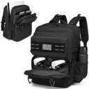 BISKLNDN Tactical Gaming Backpack for PS5, Travel Carrying Case for PS5/PS5 Pro/PS5 Slim/PS4, Console Laptop Backpack Bag with Protective Liner for Playstation 5, 15.6" Laptop, Controllers & Accessory