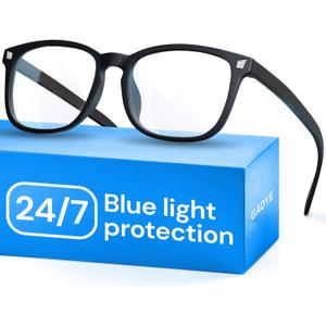 Gaoye Matte Black Blue Light Glasses for Computer & Gaming - Anti UV Ray Lenses, Scratch-Resistant & Comfort Fit (Medium)