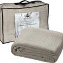 HILLFAIR 100% Combed Cotton Blanket California King Size Bed Blanket  Warm Soft All Season Breathable Blankets  102 x 108 inch Extra Large Oversized California King Cotton Blankets for Bed- Sand