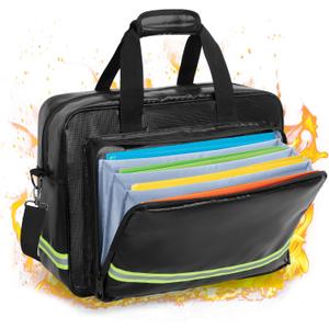 Fireproof Document Bag with Accordion File Organizer, Fireproof Document Safe Storage, Fits up to 15.6" Laptop, Suitable for Legal Files and Valuables, Black