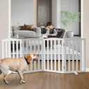 Freestanding Dog Gate Indoor,Doggie Gate Foldable Dog Gates for Doorways,Stairs or Hallways, Wooden White Pet Gate for The House, Pet Fence with Support Feet Included,32 "Height-4 Panels
