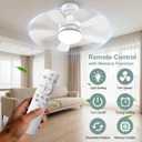 17.7" Socket Fan Light, 3000 Lumens Small Ceiling Fans with Lights and Remote, E26/E27 Light Bulb Fan with Reversible Motor, Dimmable 3000K-6500K Light Socket Fan for Bedroom Kitchen Garage, White