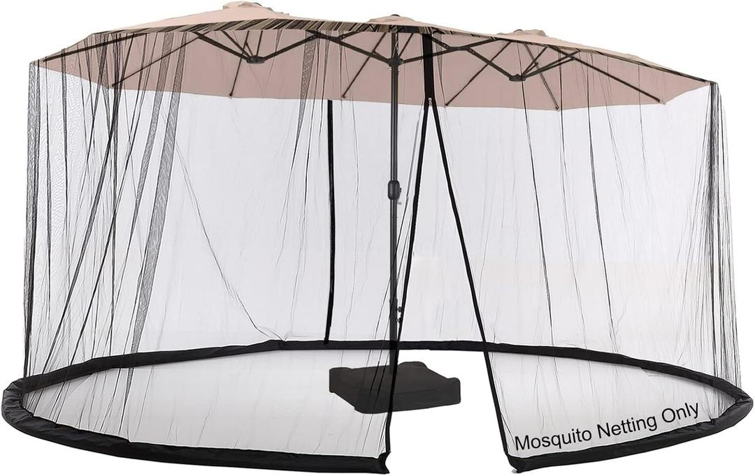 Umbrella Netting for Outdoor Umbrellas, Patio Umbrella Mosquito Netting for Double-Sided Umbrella, with Double Zipper Door and Adjustable Rope, (Black) (15FT)