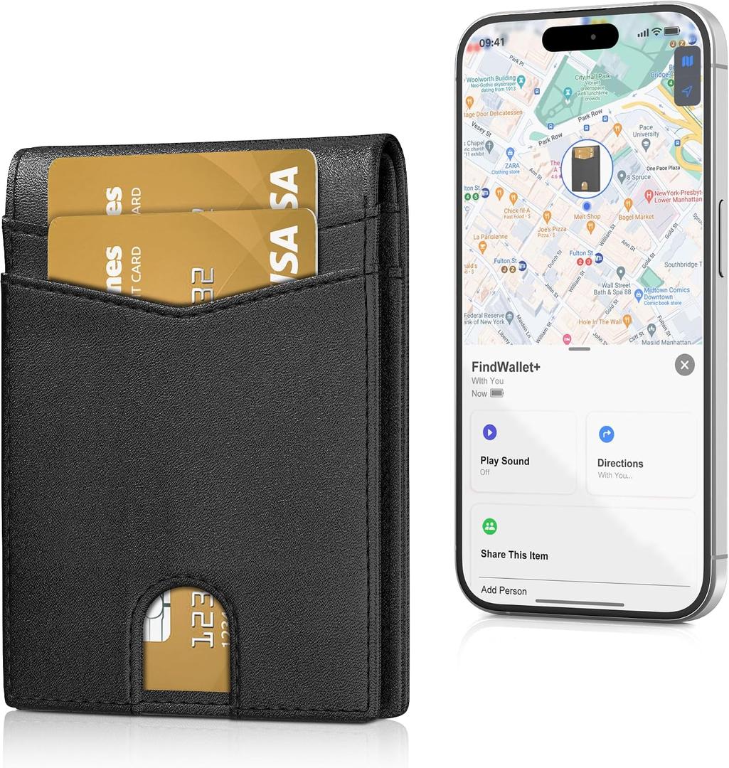 Auskang Smart Wallet For Men, Mens Gift, Works with Apple Find My, Minimalist Leather Wallet For Men, RFID Blocking, Credit Card Holder, Wallet with Smart Tracker, Wireless Charging (No Pattern)