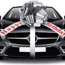 Big Happy Birthday Car Bow Large Decorative Gift Wrapping Giant Pull Ribbon Bow for Birthday Christmas Party Decoration(25 Inches,Silver)