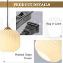 KCO Lighting Plug in Modern Globe Pendant Light Vintage Milk Glass Hanging Light Antique Brass Pendant Lights Kitchen Island Striped Glass Ceiling Light Mid Century Gold Hanging Lamp