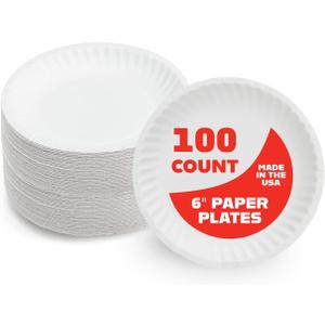 Hygloss Products Paper Plates - Uncoated White Plate - Use for Foodware, Events, Activities, Crafts Projects and More - Environmentally Friendly - Recyclable and Disposable - 6-Inches - 100 Pack