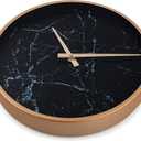 Bernhard Products Modern Wall Clock 13 Inch Noiseless Silent Non Ticking Decorative Stylish Black Marble Look and Metal Rose Gold Frame for Home Kitchen Office Living Room Bedroom