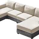 10 Pieces Sofa Cushion Covers for U-Shaped Modular Sectional Couch with 4 Seat+4 Back+2 Arms, Stretch Velvet Upholstered Covers for Sofa Bed with Deep Double Chaise (Beige,Universal (10 Pieces))