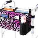 Rhino Valley Walker Bag, Multi Pockets Folding Walker Basket Tote Bag with Cup Holder, Hand-free Carry Pouch Storage Bag for Universal Walkers,Large Capacity Organizer for Seniors Elderly,Pink Leopard (Open)