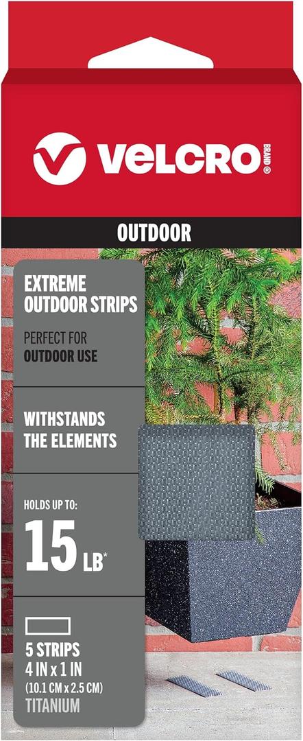VELCRO Brand Industrial Fasteners Extreme Outdoor Weather Conditions Professional Grade Heavy Duty Strength Holds up to 15 lbs on Rough Surfaces, 4in x 1in (5pk), Strips, Gray