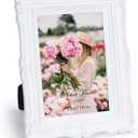 PHAREGE 5x7 White Vintage Picture Frame, 5 by 7 Ornate Antique Picture Frame for Wedding, Retro Photo Frame Displays Horizontally or Vertically On Tabletop