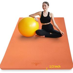 Hatha Yoga Large TPE Yoga Mat 6'x4'x1/2" Extra Thick Non-Slip Exercise Mat - for Yoga Pilates & Home Gym Workouts (Orange)