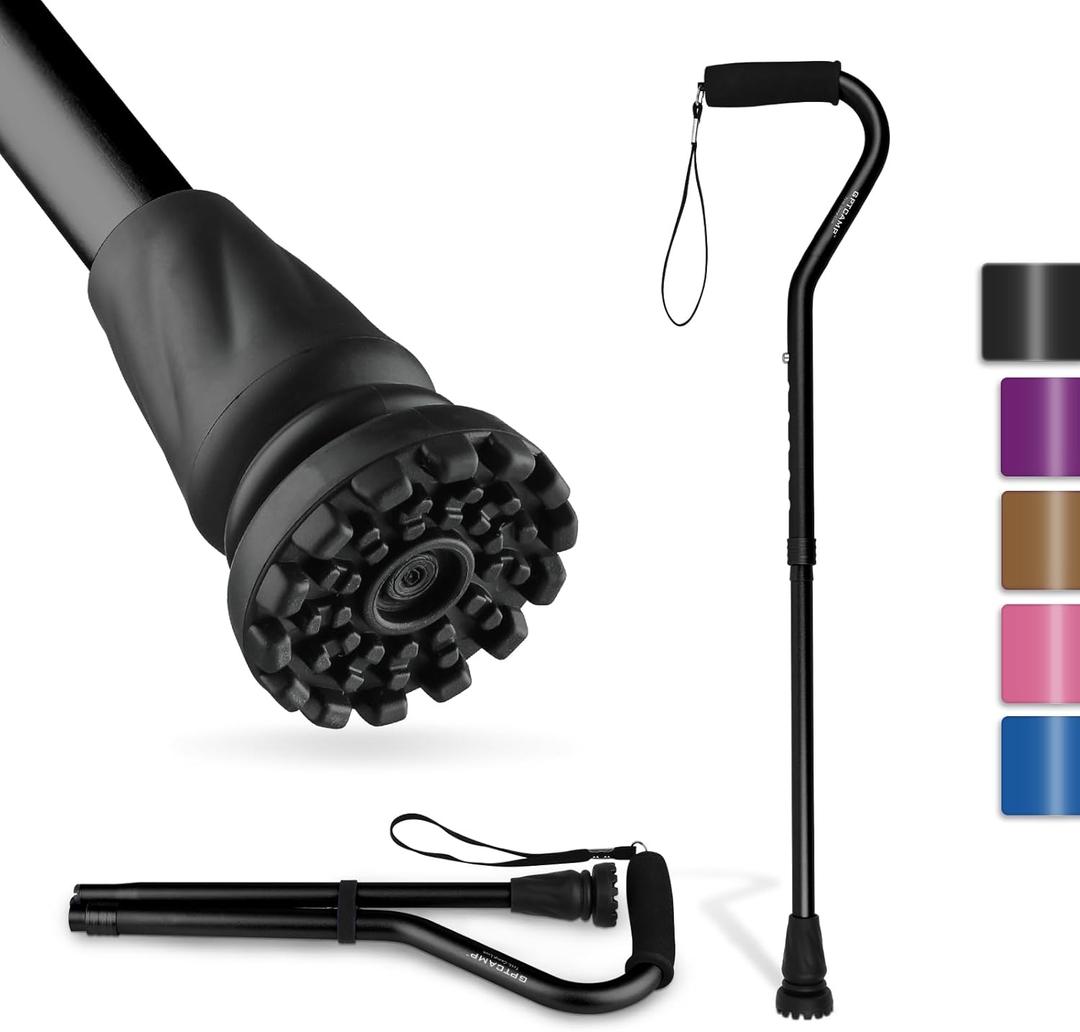 GPTCAMP Walking Cane and Walking Stick for Men Women, Lightweight Folding Canes with Offset Soft Cushioned Handle, Adjustable & Collapsible, Mobility & Leg Surgery Recovery (Black)