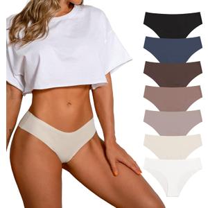 SHARICCA Women Seamless Cheeky Bikini No Show Panties Ladies Invisible Breathable Briefs Soft Stretch Underwear Multi Pack (Medium, (7 Pack) Neutral Color)