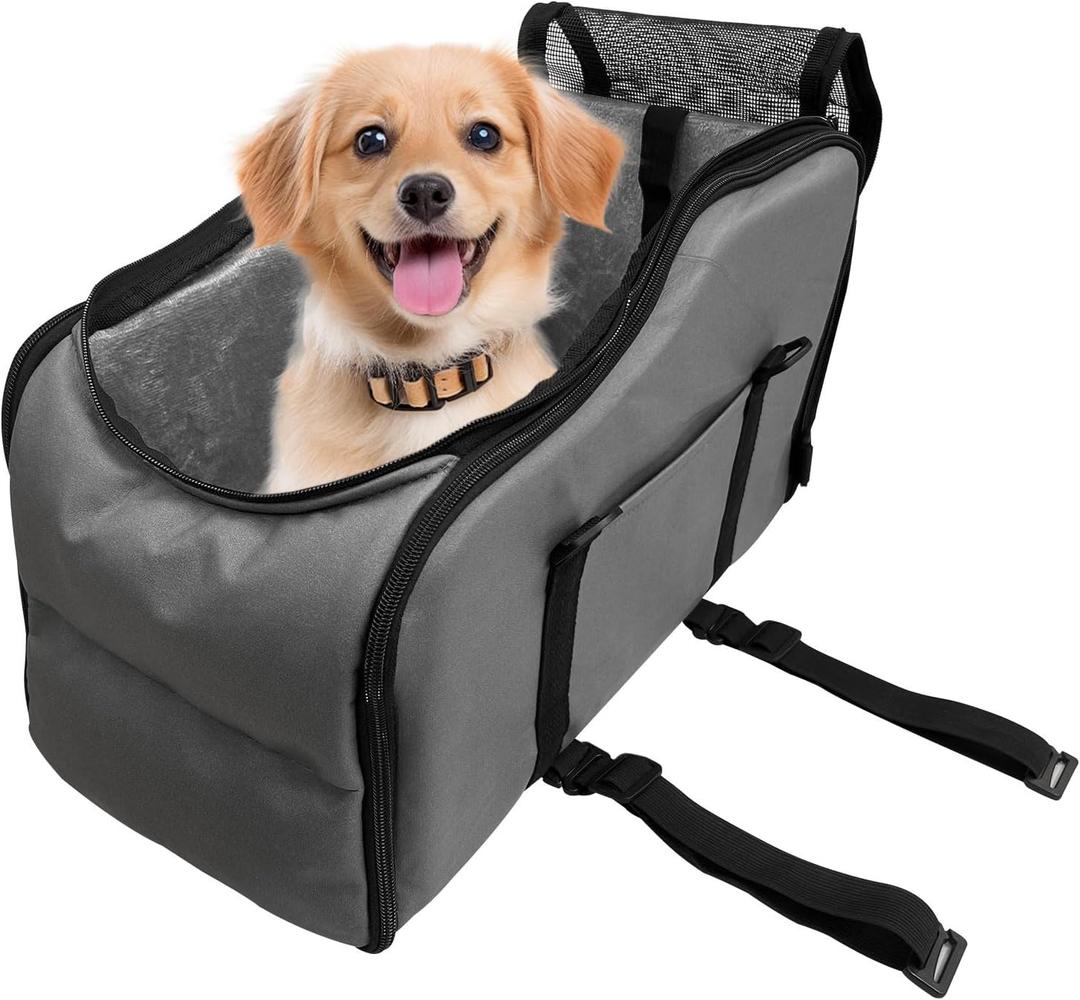 Dog Car Seat for Small Medium Dogs to 0-13lbs, Portable Memory Foam Console Dog Armrest Booster Seat with Safety Belt, Detachable Soft Cushion, Pet Car Seat Travel Bed