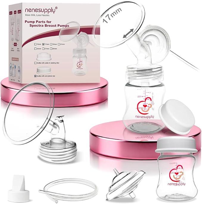 Nenesupply Pump Parts Compatible with Spectra S2 S1 9 Plus Breast Pump to Replace Spectra Pump Parts S2 Accessories Flange 17mm Duckbill Valve Tubing Bottles Backflow Protector