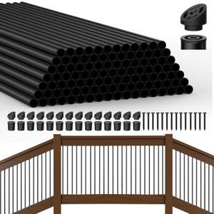 HYPERGIANT 105 Pack 26" Aluminum Deck Balusters,3/4" Round Deck Railing Spindles with Conectors and Screw,Hollow Metal Deck Balusters for Railing Fencing Porch,Black Deck Stair Spindles for Staircase