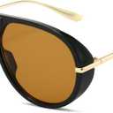 PORADAY Oversized Aviator Sunglasses for Women Men Retro Large Frame Shield Sun Glasses Trendy Vintage Shades(Black/Brown)