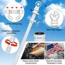 American Flag with Pole Kit - 5ft Heavy Duty Stainless Steel Flagpole for Outside House,3x5 Embroidered US Flags,Tangle-Free Outdoor, Metal Holder Mount Bracket for Residential Porch,Wall - White
