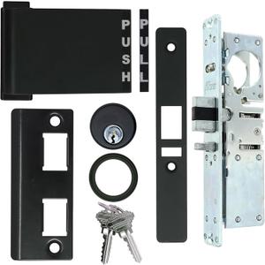 Storefront Door Mortise Deadlatch Lock & Exit Paddle Handle Kit w/Mortise Cylinder & Keys in Duronotic Finish (Push to Right) - High Grade Adams Rite Style Lock - Maxium Security (31/32" Backset)