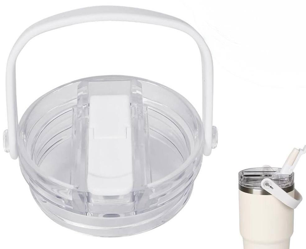 30oz and 20oz Flip Straw Lid for Stanley Quencher, Leak Proof Top Replacement with Detachable Handle for Stanley Quencher H2.0 and ProTour, BPA-Free No Spill Reusable Lids for 30oz&20oz, White*1