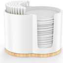 Cotton Pad and Swab Holder, Q tip Holder Round Cotton Pad Dispenser Plastic Cotton Swabs Dispenser, Bathroom Accessories Storage Organizer for Cotton Pads Floss Picks, White
