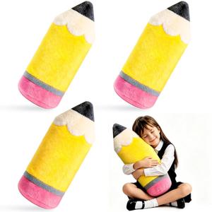 Whaline 3 Pcs Pencil Plush Pillow 20 Inch Large Yellow Pencil Stuffed Throw Cushion Cute Classroom Decoration for Back to School Decor Teacher Student Gift Reading Corner Accessories