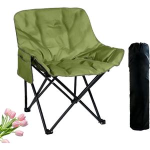 AXIONA ELEMENTS Outdoor 3-Layer Padded Moon Chair, Thick Cotton Cushion, 600D Oxford Fabric, Portable Folding Camping Chair with Side Pocket, Supports up to 300 lbs, 26" x 15" x 15" (Green/Compact)