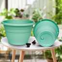 RooTrimmer 5 Pack 10 Inch Plant Pots for Indoor Outdoor, Plastic Floor Planters with Drainage Holes, Lightweight Flower Pots for Home, Patio & Garden (Blue)