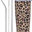 Yobvec Cheetah Print Tumbler Cup with Lid and Straw, 20 Oz Stainless Steel Insulated Mug, Leopard Print Gifts for Men Women