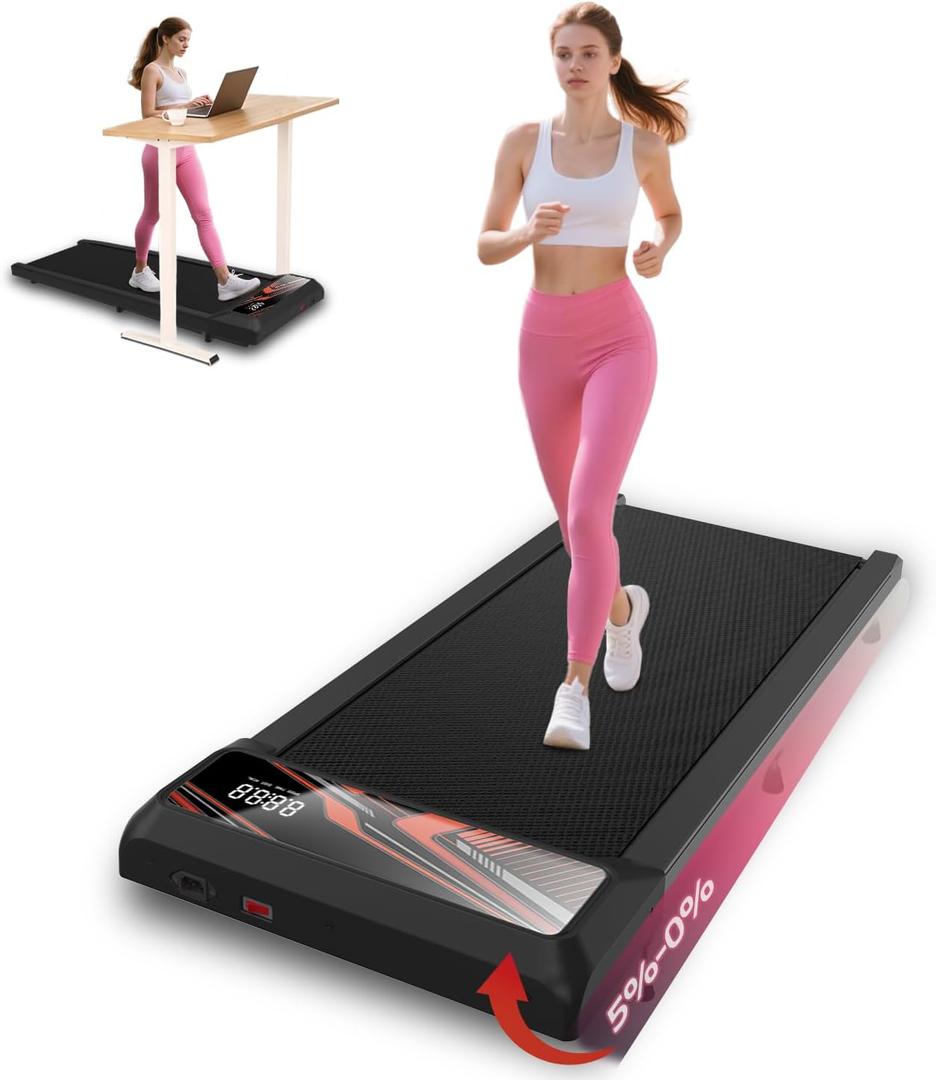 Walking Pad Treadmill, Under Desk Treadmill for Home Small Spaces, Treadmills with Incline,Handle Bar, LED Display, 2 in 1 Walking Pads with Remote Control, 270LBS,2.5HP (Black-RB)