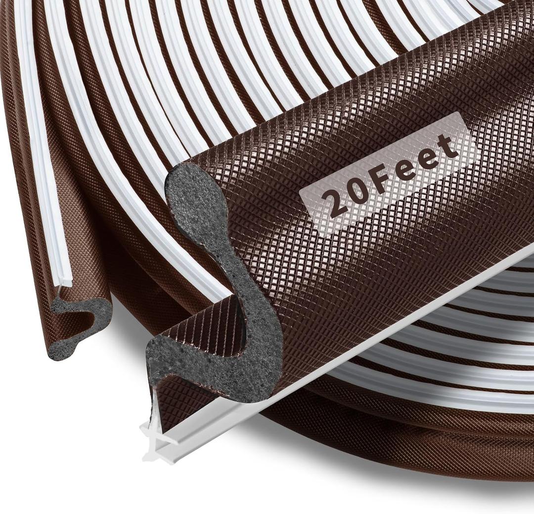 20 Feet Kerf Door Weather Stripping Door Seal, Long Reach V-Shaped Door Seal Strip for Door Frame Door Weatherstripping Insulation Strip Door Soundproofing for Large Gap(Brown)