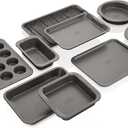 Ninja B39010 Foodi NeverStick Premium 10-Piece Bakeware Sheet Set, Oven Safe up to 500F, with (2) Baking Sheets, Cookie Sheet, Loaf Pan, Muffin Pan, (4) Cake Pans & Cooling/Roasting Rack, Grey