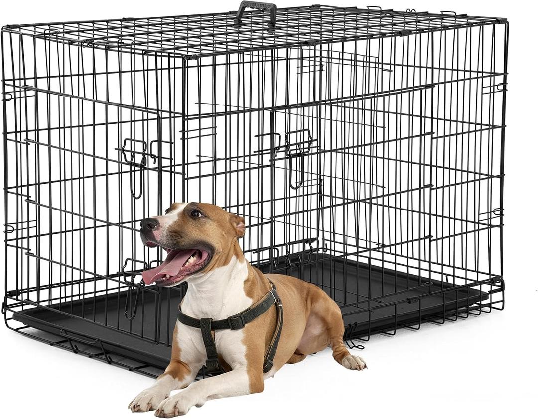 FDW Dog Crate Dog Kennel Cage with Double Door,36 inch Folding Metal Wire Dog Cage with Removable Tray&Divider Panel,Pet Crate for Medium Dogs,Black