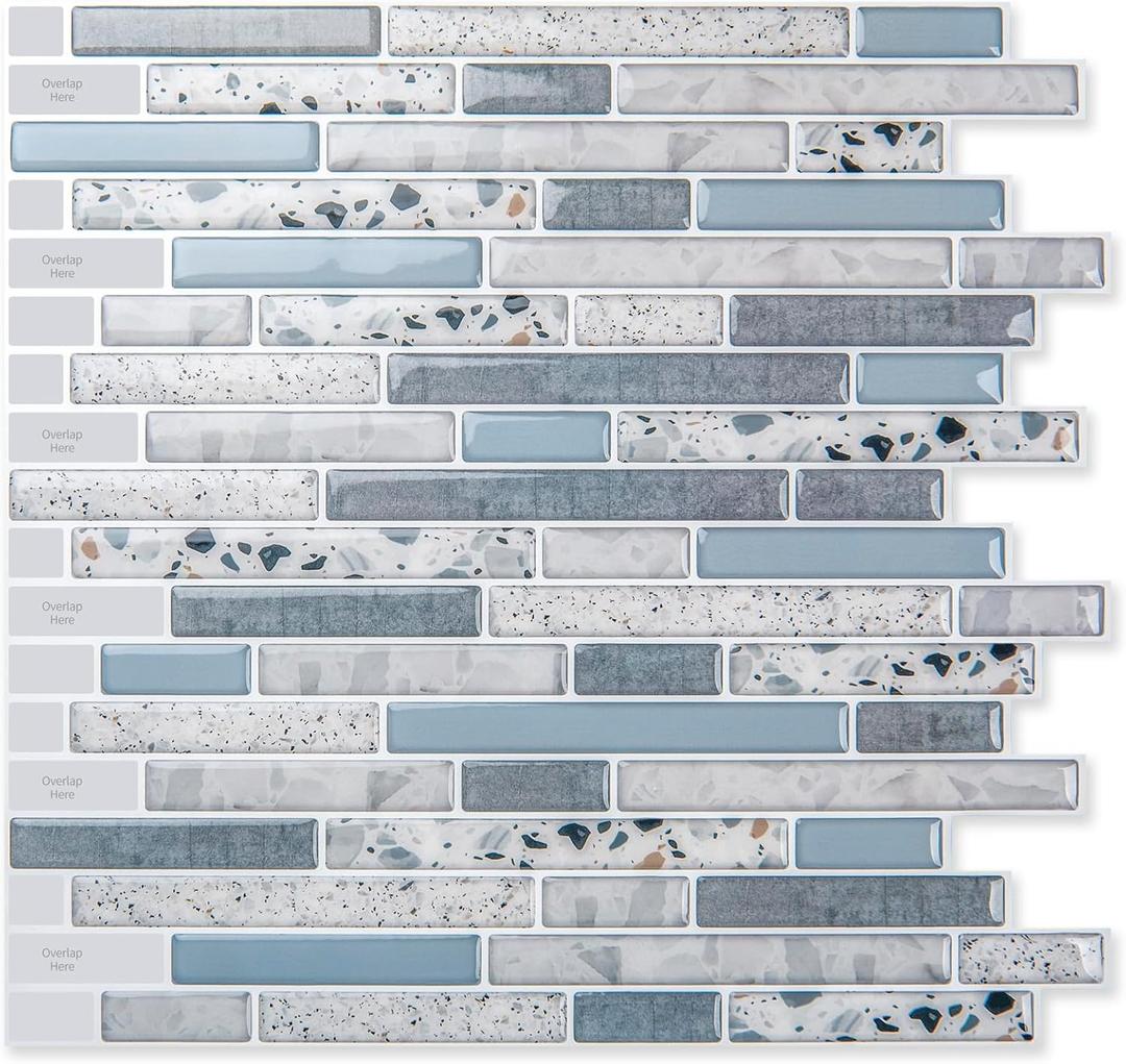 Art3d Peel and Stick Kitchen Backsplash Self-Adhesive Wall Tile Stone, 10 Sheets (Light Blue)
